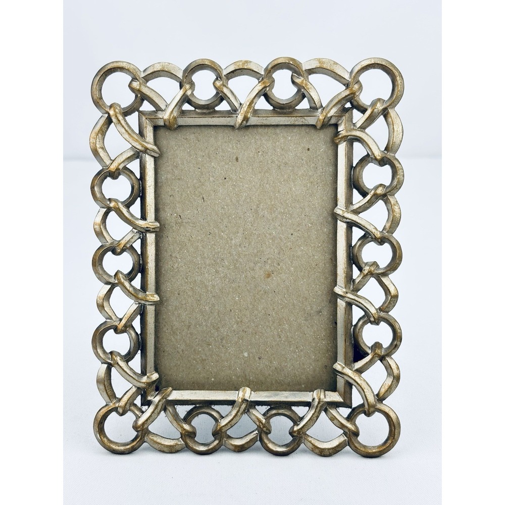 Vintage Style Cast Metal Chain Link Loop Tabletop Filigree Picture Frame